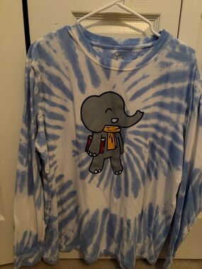 ivory ella Blue and White Tie-Dye Elephant Long Sleeve Tee